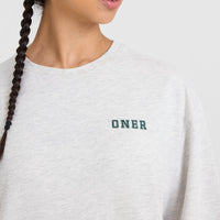 Classic Oversized Lightweight T-Shirt with Printed Logo | Light Grey Marl