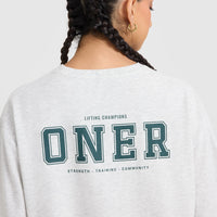Classic Oversized Lightweight T-Shirt with Printed Logo | Light Grey Marl