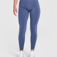 Effortless Seamless Leggings with White Logo | Slate Blue