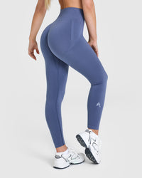 Effortless Seamless Leggings with White Logo | Slate Blue