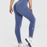 Effortless Seamless Leggings with White Logo | Slate Blue