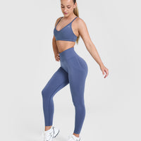 Effortless Seamless Leggings with White Logo | Slate Blue