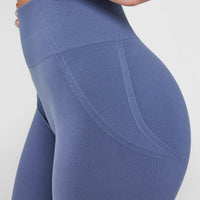Effortless Seamless Leggings with White Logo | Slate Blue