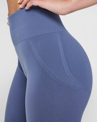 Effortless Seamless Leggings with White Logo | Slate Blue