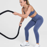 Effortless Seamless Leggings with White Logo | Slate Blue
