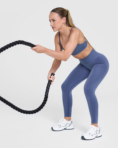 Effortless Seamless Leggings with White Logo | Slate Blue