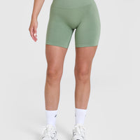Effortless Seamless Shorts with White Logo | Sage