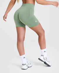 Effortless Seamless Shorts with White Logo | Sage