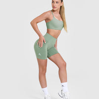 Effortless Seamless Shorts with White Logo | Sage
