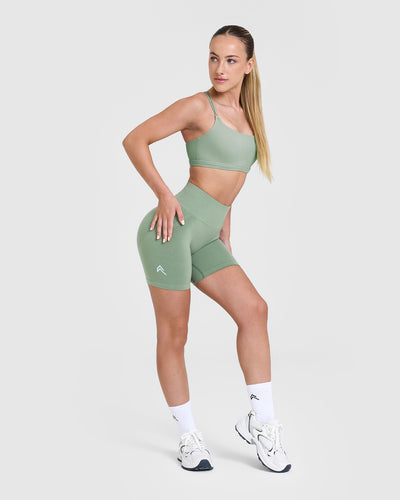 Effortless Seamless Shorts with White Logo | Sage