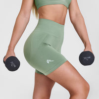 Effortless Seamless Shorts with White Logo | Sage