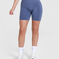 Effortless Seamless Shorts with White Logo | Slate Blue