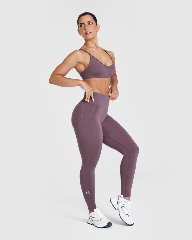 Effortless Seamless Leggings with White Logo | Vintage Purple