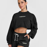 Raw Lounge Crop Sweatshirt with Graphic | Washed Black