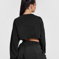 Raw Lounge Crop Sweatshirt with Graphic | Washed Black