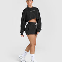 Raw Lounge Crop Sweatshirt with Graphic | Washed Black