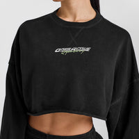 Raw Lounge Crop Sweatshirt with Graphic | Washed Black