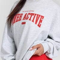 Lightweight Sweatshirt with Red Graphic | Light Grey Marl