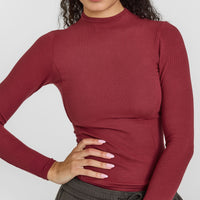 Mellow™ Rib Mock Neck Long Sleeve Top | Burnt Cherry
