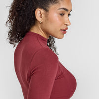 Mellow™ Rib Mock Neck Long Sleeve Top | Burnt Cherry
