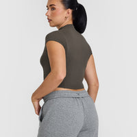 Mellowâ„¢ Rib Mid Mock Neck T-Shirt | Deep Taupe