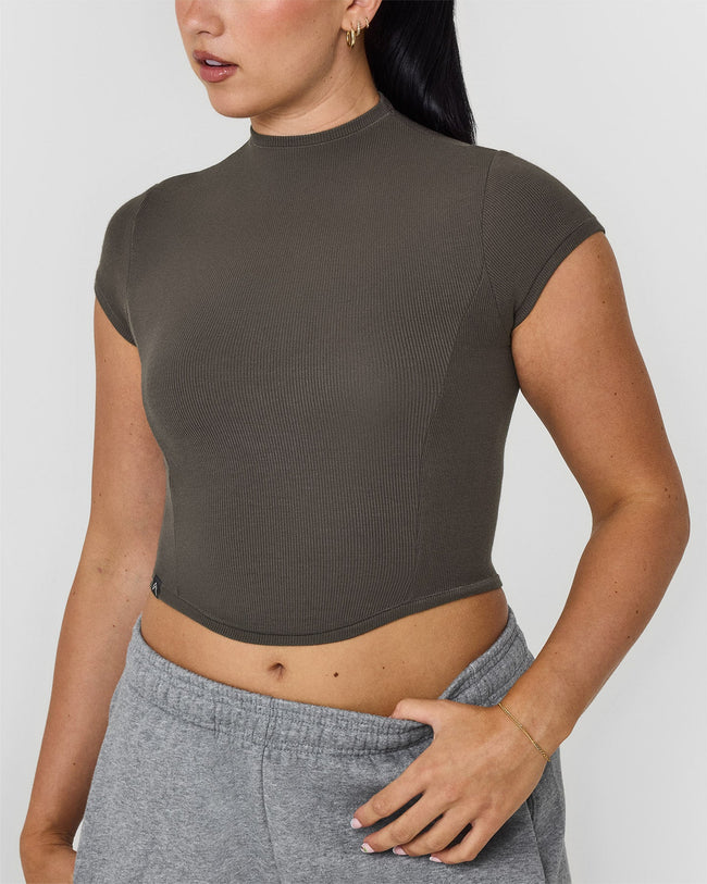 Mellowâ„¢ Rib Mid Mock Neck T-Shirt | Deep Taupe