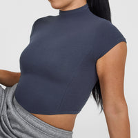 Mellow™ Rib Mid Mock Neck T-Shirt | True Blue
