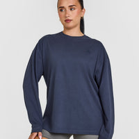 Classic Oversized Lightweight Long Sleeve Top | True Blue