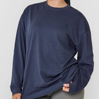 Classic Oversized Lightweight Long Sleeve Top | True Blue