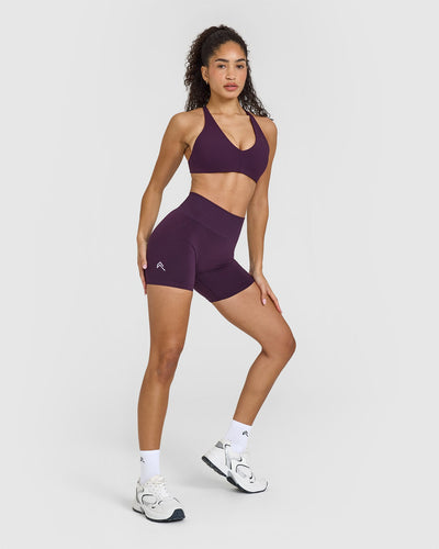 Effortless Seamless Shorts with White Logo | Blackberry Purple