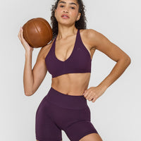 Effortless Seamless Shorts with White Logo | Blackberry Purple