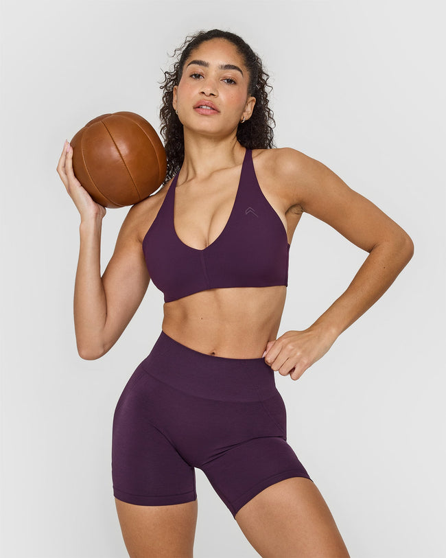 Effortless Seamless Shorts with White Logo | Blackberry Purple