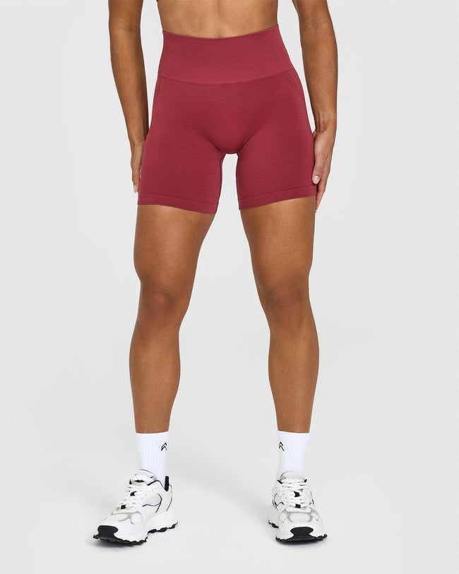 Effortless Seamless Shorts with White Logo | Burnt Cherry