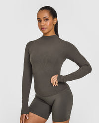 Mellowâ„¢ Rib Mock Neck Long Sleeve Top | Deep Taupe