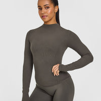 Mellowâ„¢ Rib Mock Neck Long Sleeve Top | Deep Taupe