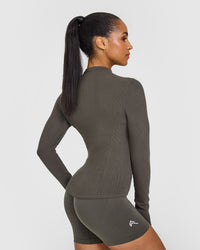 Mellowâ„¢ Rib Mock Neck Long Sleeve Top | Deep Taupe