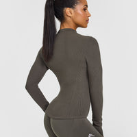 Mellowâ„¢ Rib Mock Neck Long Sleeve Top | Deep Taupe
