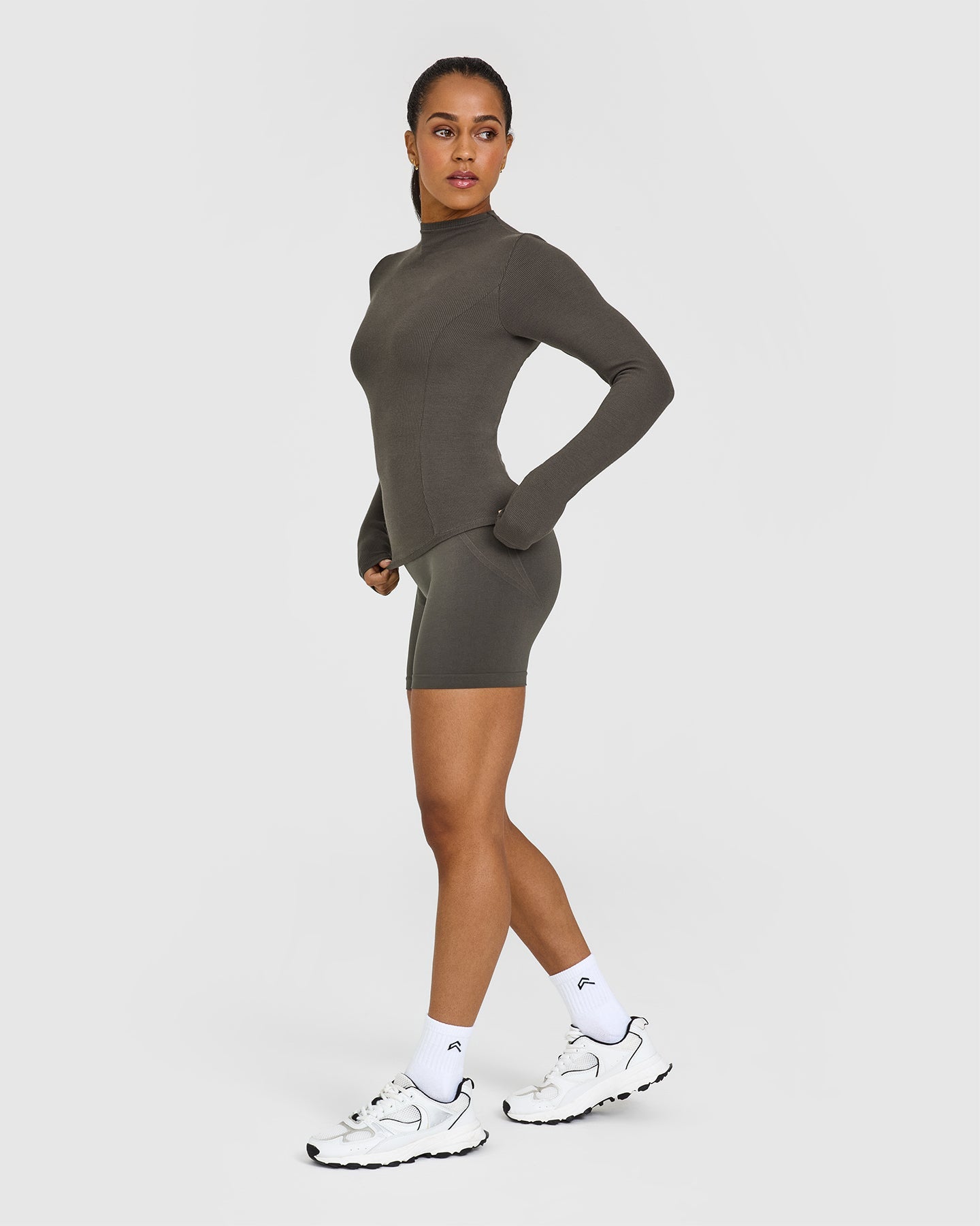 Mellowâ„¢ Rib Mock Neck Long Sleeve Top | Deep Taupe