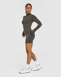 Mellowâ„¢ Rib Mock Neck Long Sleeve Top | Deep Taupe