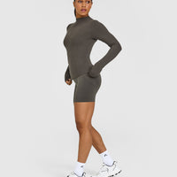 Mellowâ„¢ Rib Mock Neck Long Sleeve Top | Deep Taupe