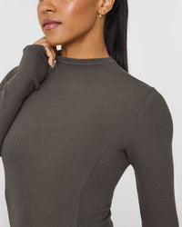 Mellowâ„¢ Rib Mock Neck Long Sleeve Top | Deep Taupe