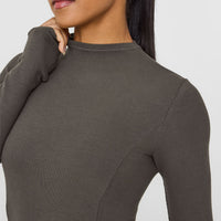 Mellowâ„¢ Rib Mock Neck Long Sleeve Top | Deep Taupe