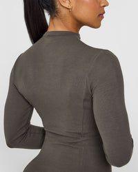 Mellowâ„¢ Rib Mock Neck Long Sleeve Top | Deep Taupe