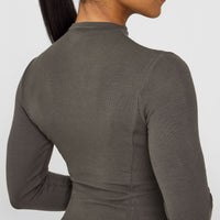Mellowâ„¢ Rib Mock Neck Long Sleeve Top | Deep Taupe