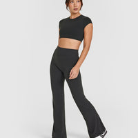 SoftMotion™ Short Sleeve Crop Top with White Logo | Soft Black