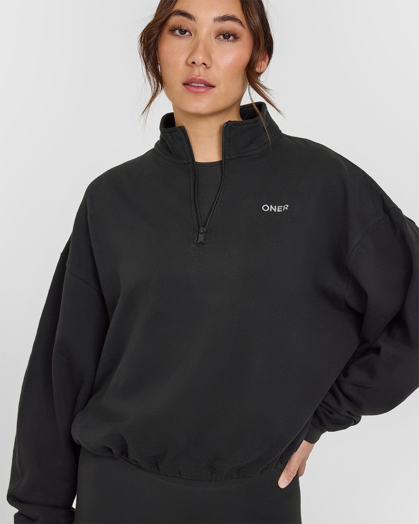 Mid Weight 1/4 Zip Sweatshirt | Soft Black