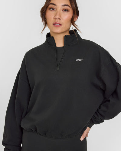 Mid Weight 1/4 Zip Sweatshirt | Soft Black