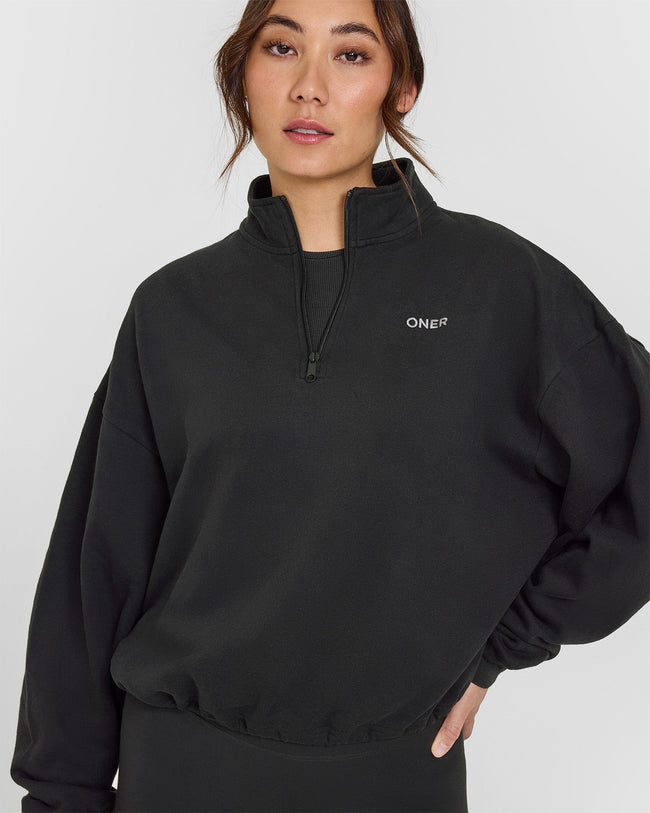 Mid Weight 1/4 Zip Sweatshirt | Soft Black