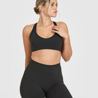 SoftMotion™ Bralette with White Logo | Soft Black