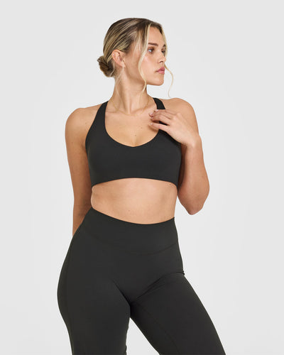 SoftMotion™ Bralette with White Logo | Soft Black